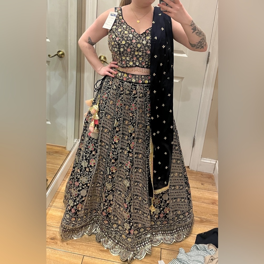 Elegant Navy and Gold Embroidered Lehenga